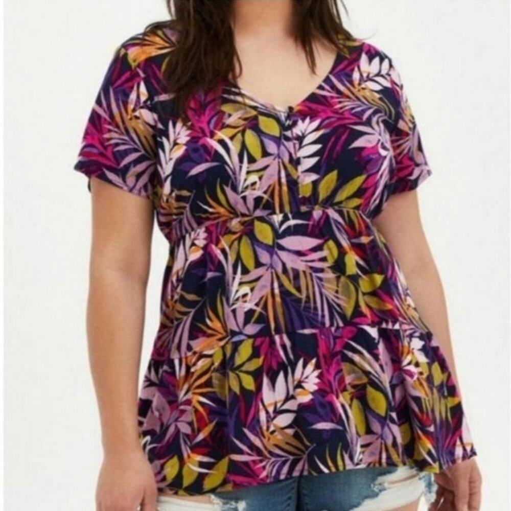 Torrid Rayon Slub Tiered Button Front Tropical Top Size 1X